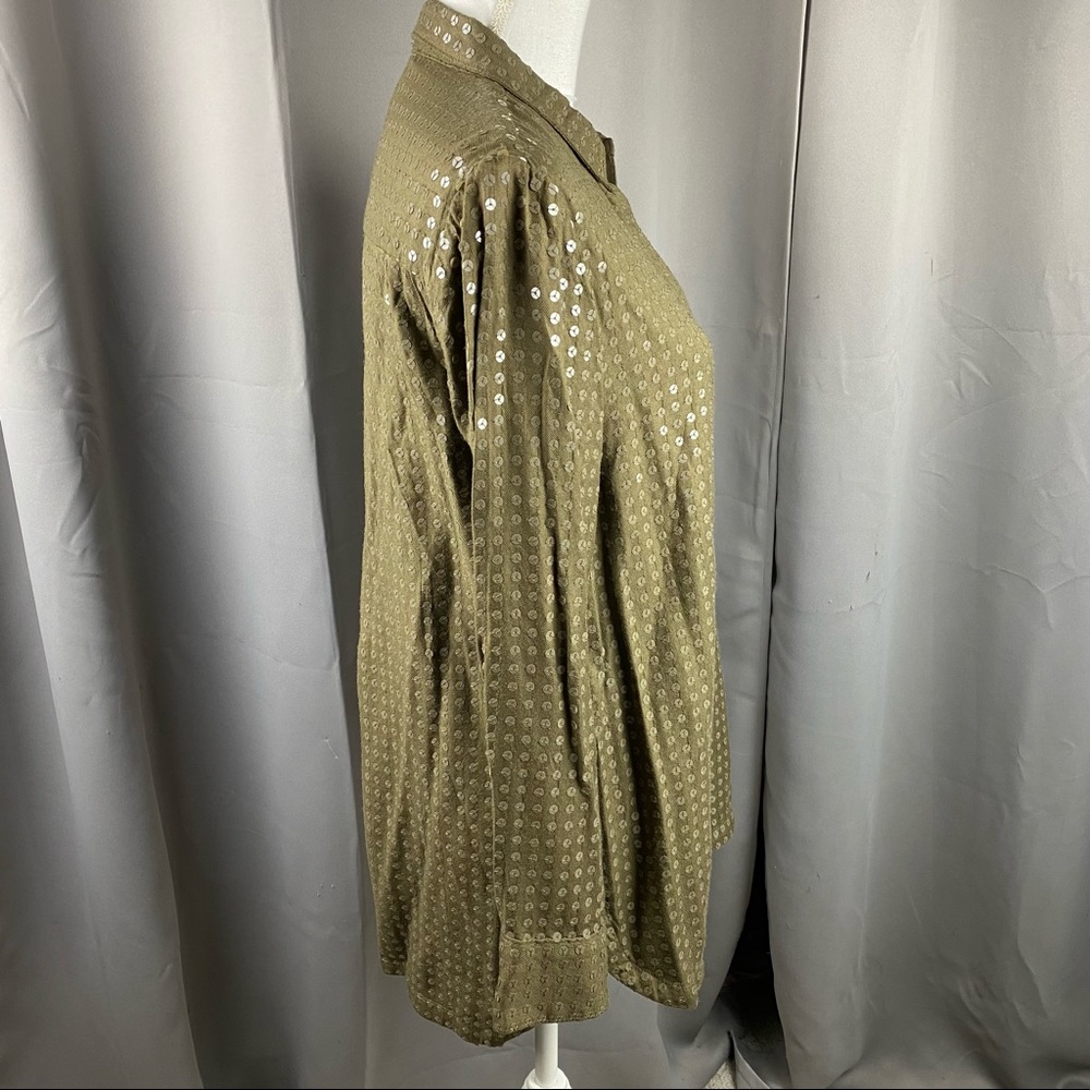 Anthropologie Maeve Green Sequin Button Up C1 - Picture 3 of 14